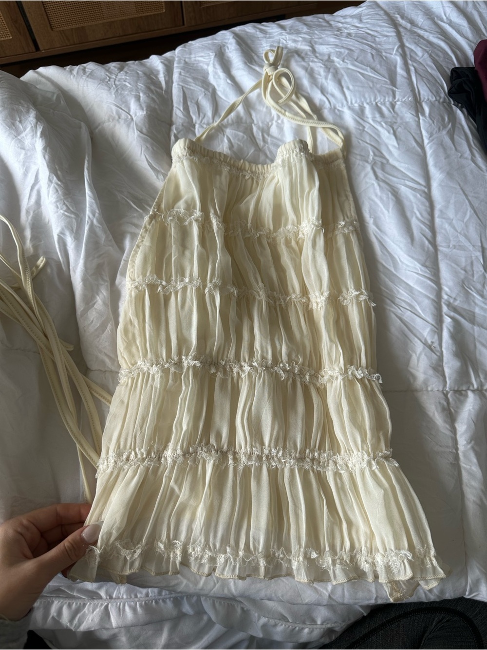 Cream Ruffled Backless Halter Top - Picture 4 of 4